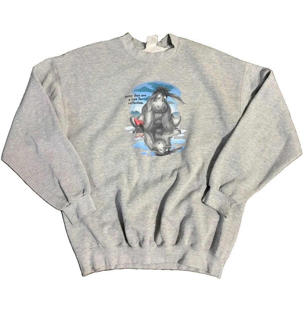 Vintage Disney Eeyore Rainy Day Gray Crewneck Sweatshirt Size XL Winnie The Pooh